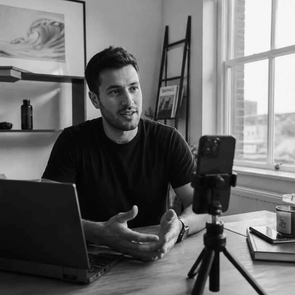 Andrés Fernández filming short-form content at his desk